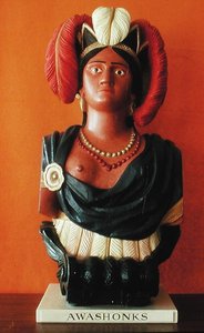 Figura de cabeça de Awashonks de uma proa de navios (madeira pintada)