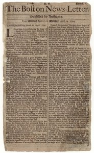 Primeira edição do Boston News-Letter, 1704 (papel de jornal) de American School