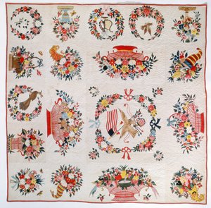 Edredão de bandeira e flor, c.1860 (algodão) de American School