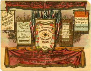 Para Deus e Lar e Terra Nativa ... União de Temperança Cristã da Mulher, Bandeiras de Batalha do Exército da Fita Branca, 1885 de American School
