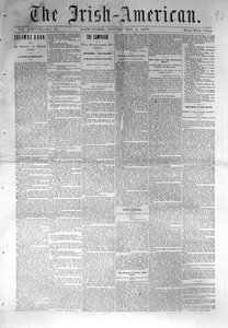 Primeira página de The Irish-American, publicada em Nova York, 4 de novembro de 1876 (papel de jornal) de American School