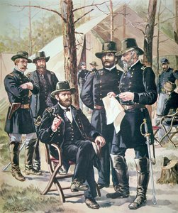 General Ulysses Simpson Grant, comandante das forças da União na Batalha de Shiloh, 6-7 de Abril de 1862 (cor litho) de American School