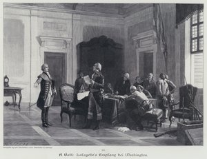 George Washington dá as boas-vindas ao Marquês de Lafayette (gravura) de American School