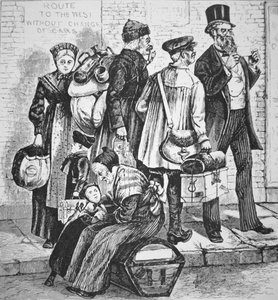 Imigrantes alemães em Nova Iorque, c.1870 (gravura) de American School