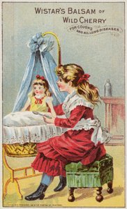 Garota dando remédio para sua boneca de American School