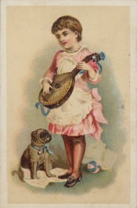Menina, tocando, um, bandolim, com, um, cão de American School