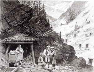 Gold and Silver Mining, Colorado - Uma montanha de pente de mel, a partir de um desenho de Frenzeny e Tavernier de American School