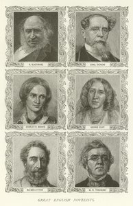 Grandes romancistas ingleses, R Blackmore, Charles Dickens, Charlotte Bronte, George Eliot, Bulwer-Lytton, WM Thackeray de American School