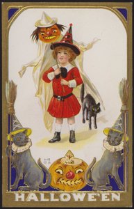 Cartão de Halloween (litografia a cores) de American School
