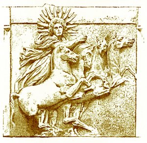 Helios em sua carruagem, ilustração da História da Grécia por Victor Duruy, publicado em 1890 (imagem digitalmente aprimorada) de American School