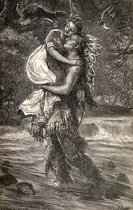 Hiawatha e Minnehaha, ilustração do poema &39;Hiawatha&39; de Henry Wadsworth Longfellow (1807-82) escrito em 1855 de American School