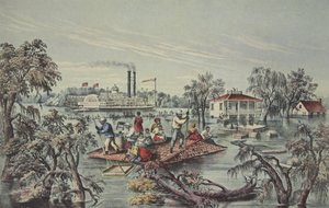 Água alta no Mississippi, bar. 1868, Currier & Ives de American School