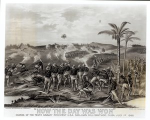 &39;Como o dia foi ganhado&39;, carga do décimo regimento de cavalaria no monte de San Juan, Santiago, Cuba, 1º de julho de 1898, bar. 1899 de American School