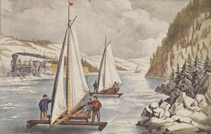 Corrida de Ice-Boat no Hudson, pub. C. 1855, Currier & Ives de American School