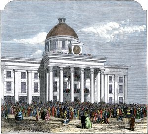 Tomada de posse do Presidente Jefferson Davis como Hwas do Estado Confederado da América, Câmara Municipal de Montgomery, Alabama de American School