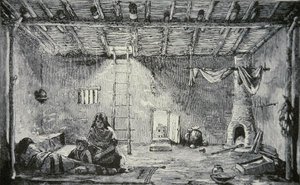 Interior de uma casa pueblo, c.1880 (gravura) de American School