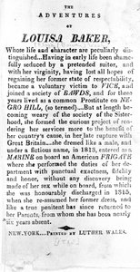 Página de Introdução às Aventuras de Louisa Baker, impresso por Luther Wales, Nova York, 1815 de American School