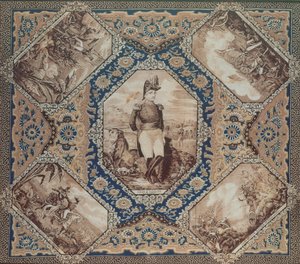 Lenço com retrato de Zachary Taylor e batalhas da Guerra Mexicana (1846-8), 1848 (algodão) de American School