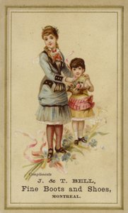 Senhora e menina com cesta de flores