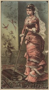Senhora, usando, rainha, tapete, Sweeper de American School