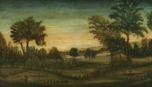 Paisagem, com, edifícios, tarde, 18º século de American School