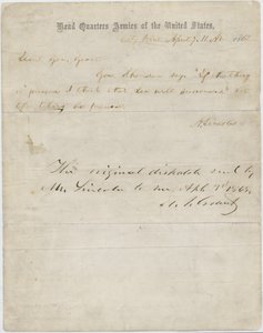 Carta de Abraham Lincoln para o General Ulysses S. Grant, 7 de abril de 1865 de American School