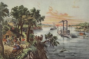 Água baixa no Mississippi, pub. 1868, Currier & Ives (cor litho) de American School