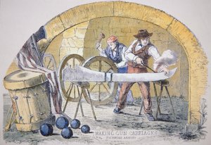 Fabricação de carruagens de armas confederadas na Tredegar Iron Works em Richmond, Virginia (gravura colorida) de American School