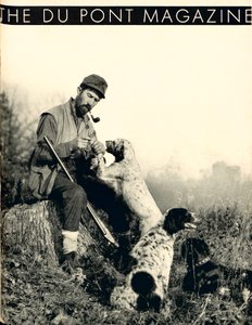 Homem com cães de caça, capa da revista DuPont, novembro de 1934 de American School