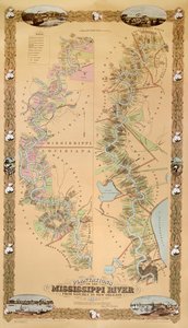 Mapa representando plantações no rio Mississippi de Natchez para Nova Orleans, 1858