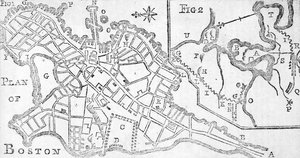 Mapa de Boston, impresso em Bickerstaffs Albany Almanack, 1776 (impressão)
