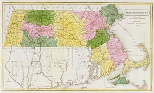 Mapa de Massachusetts, de "Coleções históricas de Massachusetts", por John Warren Barber, 1839 de American School