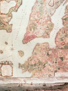 Mapa de Nova Iorque em 1766-67 (aguarela sobre papel) de American School