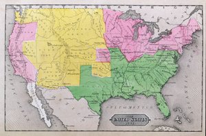 Mapa dos Estados Unidos em 1861, de "Todo o nosso país: O passado e o presente dos Estados Unidos, histórico e descritivo", de John Warner Barber e Henry Hare, 1861