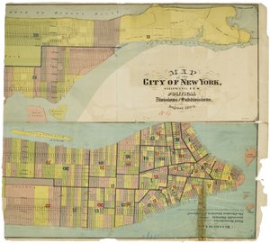 Mapa da cidade de Nova Iorque, mostrando as suas divisões e subdivisões políticas de American School