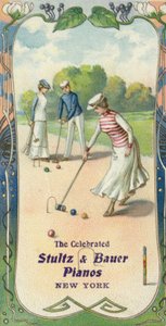 Homens e mulheres jogando croquet de American School