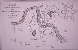 Guerra Mexicano-Americana (1846-48), mapa das tropas americanas perto do Rio Grande e Matamoros de American School