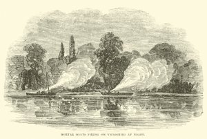 Barcos de morteiros atirando em Vicksburg à noite, julho de 1862 de American School