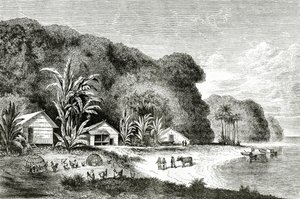 Foz do rio Saigon, ilustração de uma visita a Saigon de Walter Rose, publicada em Appletons Journal, 4 de maio de 1872 de American School