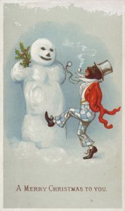Cartão de Natal do negro e do boneco de neve de American School