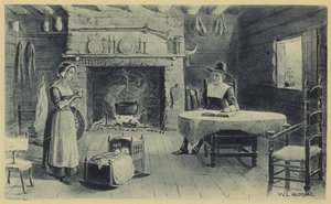 Casa dos Pioneiros de Nova Inglaterra (litografia) de American School