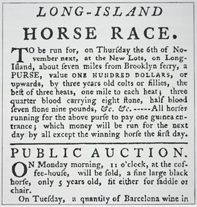 Aviso de uma corrida de cavalos em Long Island, de Rivington