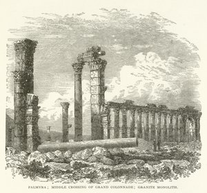 Palmyra; travessia do meio de Grand Colonnade; Monólito de granito de American School