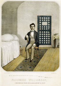 Passmore Williamson na prisão de Moyamensing por alegado desacato ao tribunal, pub. 1855 (litografia a cores) de American School