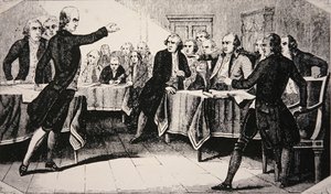 Patrick Henry antes da Assembléia da Virgínia em março de 1775 (lito) de American School