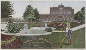 Cortadores de relva de Filadélfia no Horticultural Hall (chromolitho) de American School