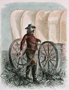 Bullcracker Pioneiro segurando seu chicote de touro (gravura) de American School
