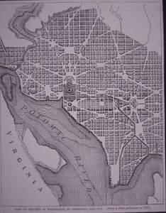 Plano da cidade de Washington DC, conforme delineado pelo Major Pierre Charles L