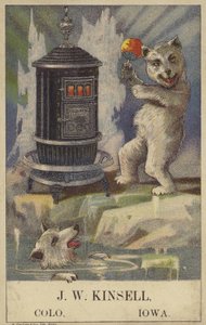 Urso polar dançando ao lado de um fogão (cromolito) de American School