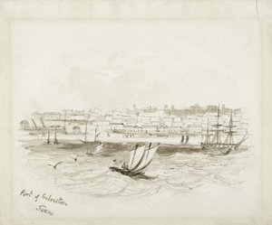 Porto de Galveston, Texas, final do século XIX (tinta sobre papel tecido) de American School